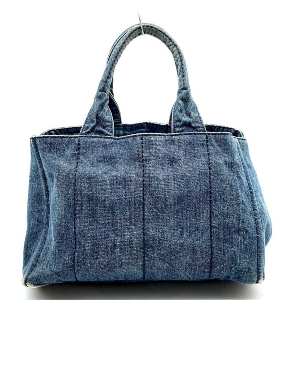 Prada Canapa Triangle Logo Denim Tote Bag Blue Canvas Handbag Small - Picture 2 of 16
